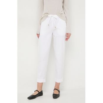 Max Mara Leisure pantaloni femei, culoarea alb, drept, high waist
