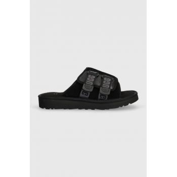 UGG slapi de piele Goldencoast Strap Slide barbati, culoarea negru, 1142730 de firma originali