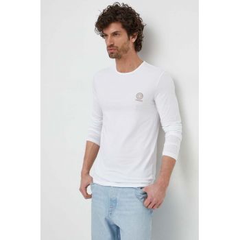 Versace longsleeve  2-pack barbati, culoarea alb, neted