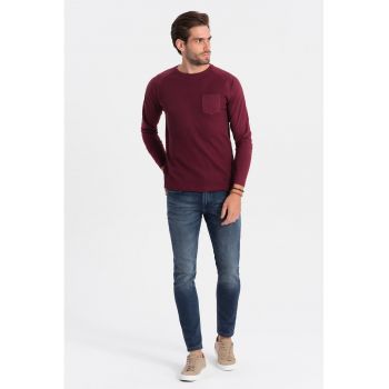 Bluza texturata cu buzunar pe piept