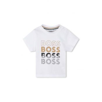 BOSS tricou din bumbac pentru bebelusi culoarea alb, cu imprimeu
