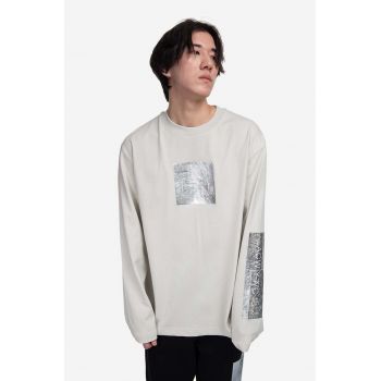 A-COLD-WALL* longsleeve din bumbac Foil Grid LS T-Shirt culoarea gri, cu imprimeu ACWMTS111-BONE