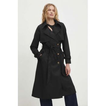 Answear Lab palton femei, culoarea negru, de tranzitie, cu doua randuri de nasturi ieftin
