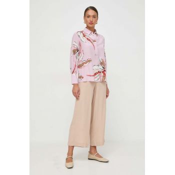 Marella pantaloni din amestec de mătase culoarea bej, lat, high waist