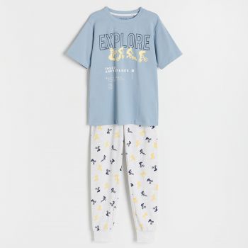 Reserved - Set pijama din două piese, cu imprimeu - Albastru