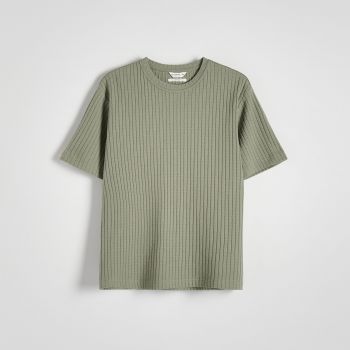 Reserved - Tricou comfort fit din tricot striat - Verde