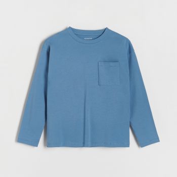 Reserved - Tricou oversized, cu buzunar și mânecă lungă - Albastru