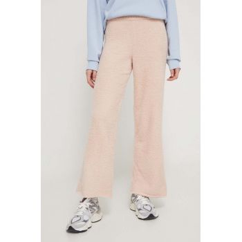 UGG pantaloni femei, culoarea bej, drept, high waist