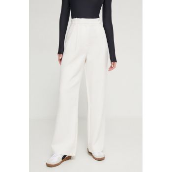Abercrombie & Fitch pantaloni femei, culoarea bej, lat, high waist
