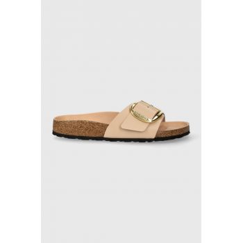 Birkenstock slapi de piele Madrid Big Buckle femei, culoarea bej, 1026496