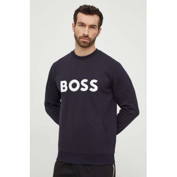 Boss Green bluza barbati, culoarea albastru marin, cu imprimeu