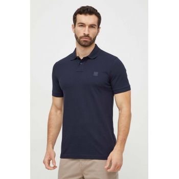 Boss Orange tricou polo barbati, culoarea albastru marin, neted