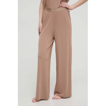 BOSS pantaloni de lounge culoarea bej, drept, high waist