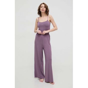 BOSS pantaloni de lounge culoarea violet, drept, high waist