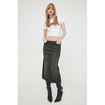 Diesel fusta jeans culoarea gri, midi, drept