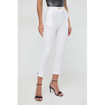 Elisabetta Franchi pantaloni femei, culoarea alb, fason tigareta, high waist