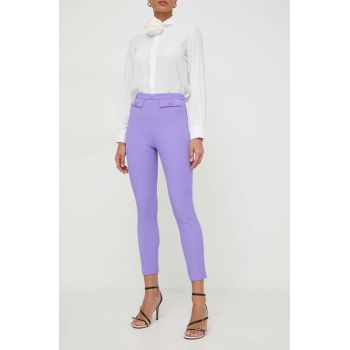 Elisabetta Franchi pantaloni femei, culoarea violet, mulata, medium waist
