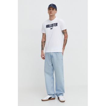 Hollister Co. tricou din bumbac 5-pack barbati, culoarea alb, cu imprimeu