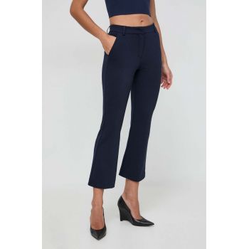Marella pantaloni femei, culoarea albastru marin, evazati, high waist