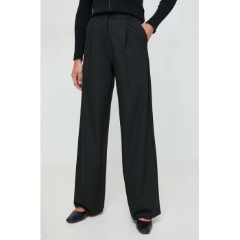 Marella pantaloni femei, culoarea negru, lat, high waist