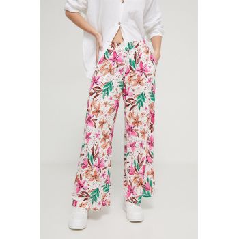 Roxy pantaloni Midnight Avenue femei, culoarea alb, lat, high waist ERJNP03544 ieftina