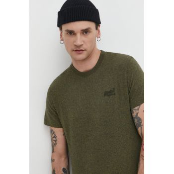 Superdry tricou din bumbac barbati, culoarea verde, melanj