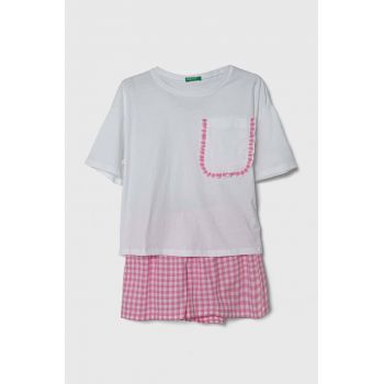 United Colors of Benetton pijamale de bumbac pentru copii culoarea alb, modelator de firma originale