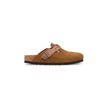 Birkenstock papuci din piele Boston femei, culoarea maro, 1026713