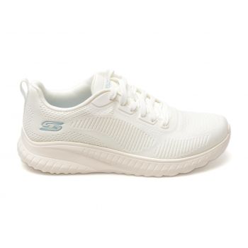 Pantofi sport SKECHERS albi, BOBS SQUAD CHAOS, din material textil la reducere
