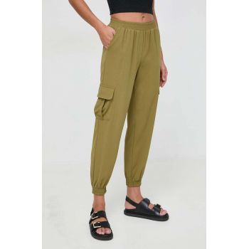 Silvian Heach pantaloni femei, culoarea verde, fason cargo, high waist