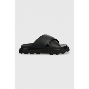 UGG slapi de piele Capitelle Crossband femei, culoarea negru, 1152672 UGG slapi de piele Capitelle Crossband femei, culoarea negru, 1152672
