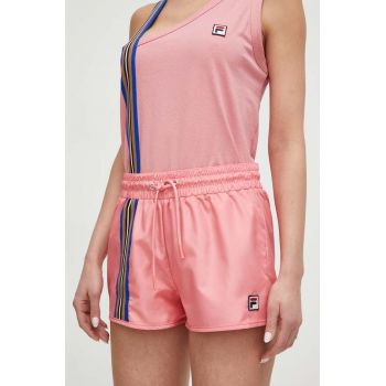 Fila pantaloni scurti femei, culoarea roz, cu imprimeu, high waist