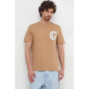 Gant tricou din bumbac barbati, culoarea maro, cu imprimeu ieftin