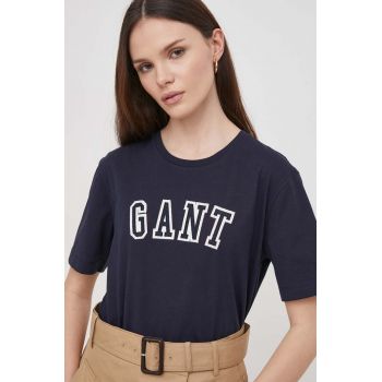 Gant tricou din bumbac femei, culoarea albastru marin de firma original