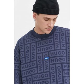 HUGO Blue hanorac de bumbac bărbați, culoarea bleumarin, cu model 50510545