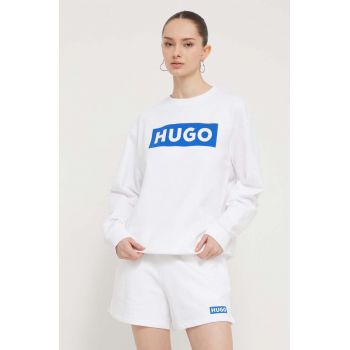 HUGO Blue hanorac de bumbac femei, culoarea alb, cu imprimeu 50515817