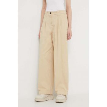 HUGO pantaloni femei, culoarea bej, lat, high waist