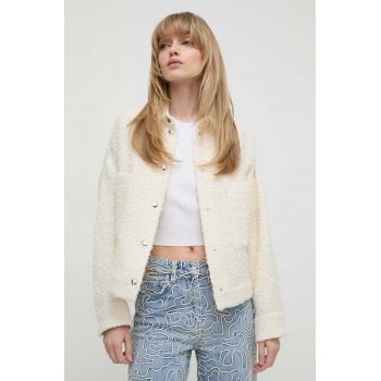 IRO jachetă cămașă din amestec de lână culoarea bej, de tranzitie, oversize