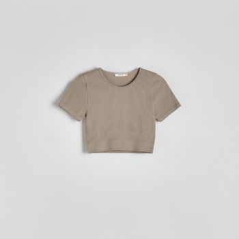Reserved - Tricou din tricot striat - Maro