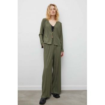 Samsoe Samsoe pantaloni femei, culoarea verde, lat, high waist