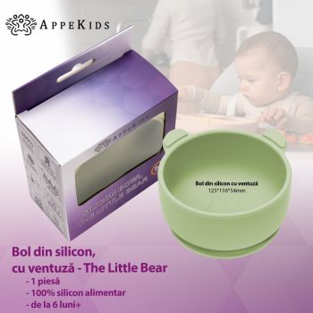 Bol din silicon cu ventuza AppeKids The Little Bear Raw Green de firma originala