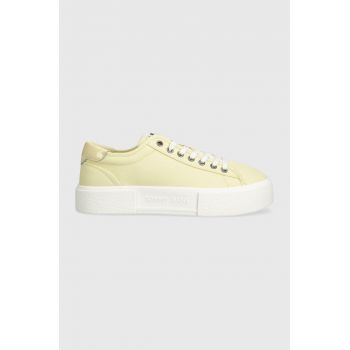 Tommy Jeans tenisi TJW FOXING FLATFORM SNEAKER femei, culoarea galben, EN0EN02480