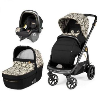 Carucior 3 in 1 Peg Perego Veloce, SLK, 0 - 22 kg, Graphic Gold, Negru   Bej