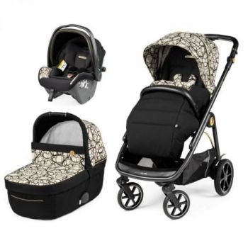 Carucior 3 in 1 Peg Perego Veloce, SLK, 0 - 22 kg, Graphic Gold, Negru Bej de firma original