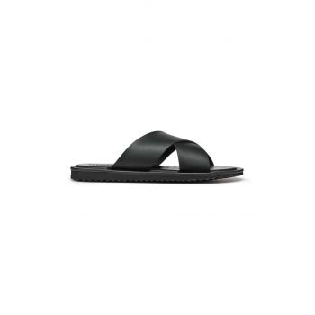 Geox slapi de piele U ERICE barbati, culoarea negru, U36GUB 00043 C9999