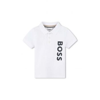 BOSS tricouri polo din bumbac pentru bebeluși culoarea alb, cu imprimeu