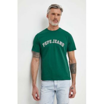 Pepe Jeans tricou din bumbac barbati, culoarea verde, cu imprimeu ieftin
