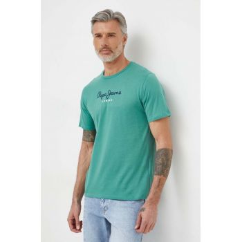 Pepe Jeans tricou din bumbac Eggo barbati, culoarea verde, cu imprimeu ieftin