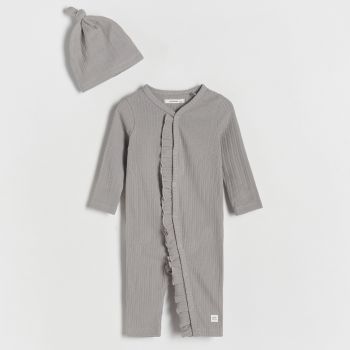 Reserved - Babies` jumpsuit & cap - Gri