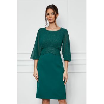 Rochie Mara verde cu glitter la bust